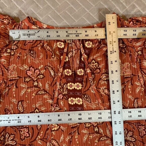 Loft Womens Small Blouse Gauzy Long Ruffle Sleeve Floral Geometric Boho Festival - Picture 6 of 10